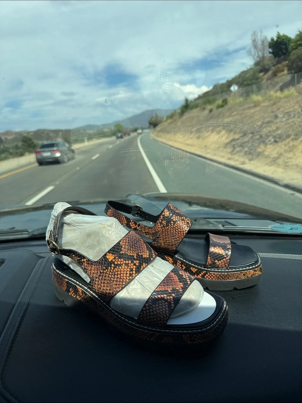 Naturalizer Holden Snakeskin Leather Platform Lug Sole Sandals Brown Orange 8.5M
